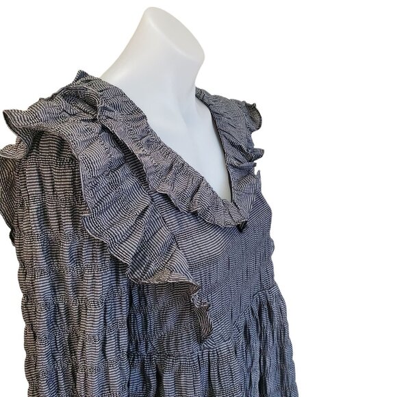 NWT Anthropology Moon River Black White Gingham Ruffled Long Sleeve Mini Dress S - Picture 7 of 13